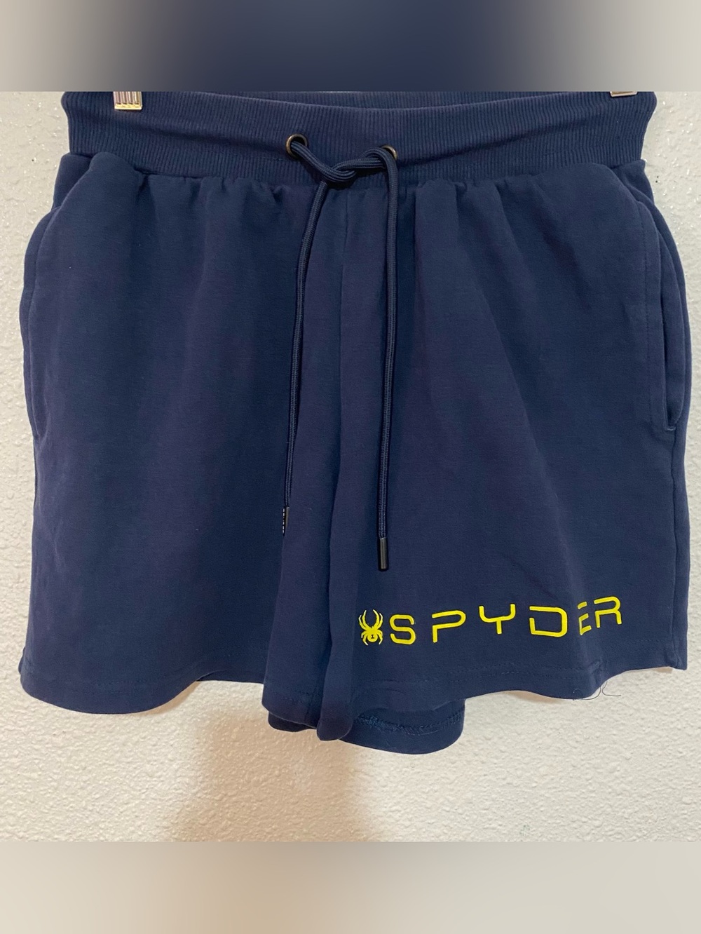 Spyder  Navy Athletic Drawstring Shorts with Yellow Logo SIZE M